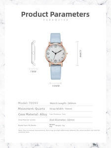 Detail view of quartz watch dimensions including 32mm dial diameter and 7mm thickness