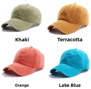 Cuatro colores de gorras de algodón lavado: caqui, amarillo, naranja y azul claro