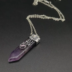 Natural Stone Necklace Hexagonal Amethyst Rose Quartz Pendulum Wire Wrapped Tree Of Life Vintage Healing Jewelry Women