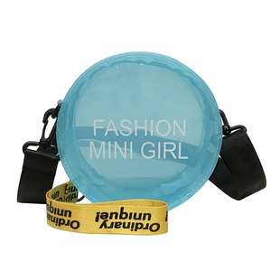 Round blue transparent PVC jelly crossbody bag with Fashion Mini Girl text print