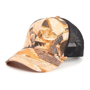 Cappellino da baseball mimetico vintage con graffiti arancioni e rete traspirante