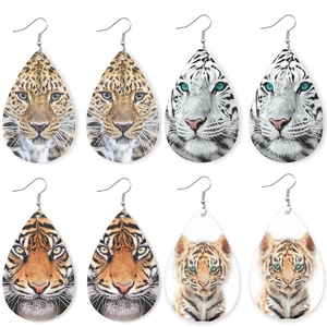 Tropfenform PU Leder Hängeohrringe Tiger Leopard Gepard Tierdruck Lustiger Trendiger Statement Schmuck Für Damen