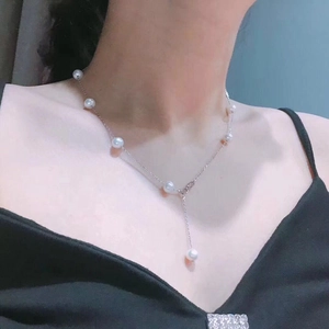 Elegante collana in argento sterling S925 con perle d'acqua dolce e design a Y