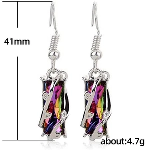 Women's 41mm long colorful geometric cubic zirconia drop earrings in silver finish