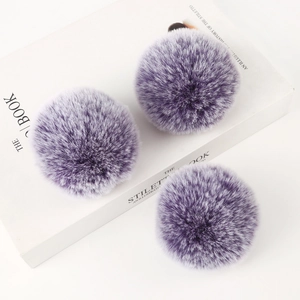 Three purple faux rabbit fur pom poms for bag charms and DIY crafts decorations