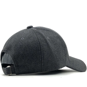 Dark gray cashmere wool baseball cap for men with adjustable metal buckle back view