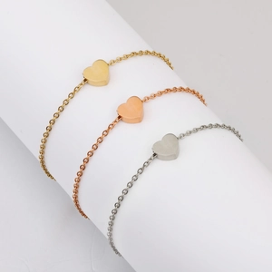 Minimalist Heart Charm Bracelet Anklet 304 Stainless Steel Mirror Polished 18K Gold Plated Adjustable Jewelry