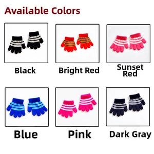 Collection of children's knit gloves in six striped color options with ribbed cuffs