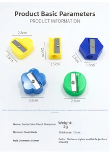 Detailed dimension guide for mini heart and hex shaped manual pencil sharpeners
