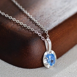 Minimalist 925 Sterling Silver Sky Blue Zirconia Pendant Necklace For Women Elegant Korean Style Summer Fine Jewelry