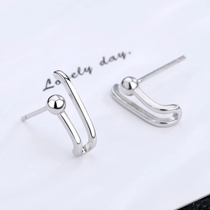 S925 sterling silver paperclip stud earrings with U-shape design and polished silver finish