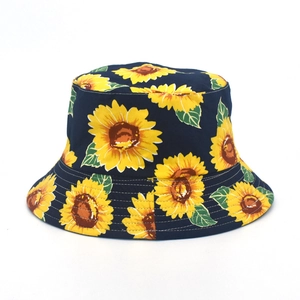 Chapeau bob en coton bleu marine avec imprimé tournesol pour protection solaire