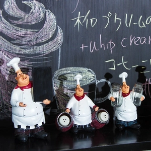 Set of 3 vintage chef resin figurines for home and cafe decor with spice jars