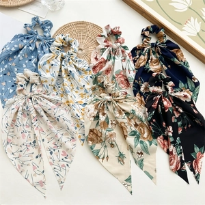Floral chiffon scrunchie set with long ribbons in six assorted vintage patterns