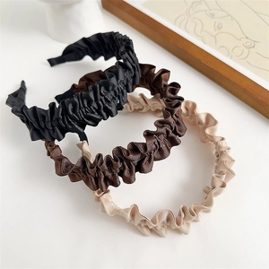Pleated Wide Headband Satin Fabric Ruffle Wave Edge Hair Hoop High Top Styling Accessory For Women