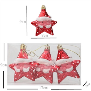 Detail of red Christmas star ornaments with white dots and size dimensions