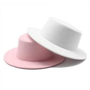 Winter wool felt boater hats for men and women in classic white and pink colors