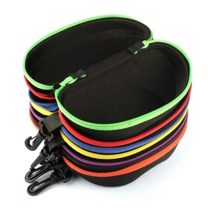 Protective EVA hard shell sunglasses case with multi-color zippers and hanging hook