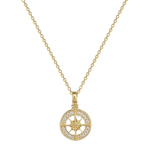 Elegant gold starburst compass necklace with sparkling crystals on a sleek chain