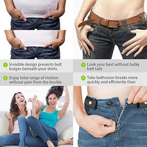 Detail showing invisible buckle-free elastic belt design for comfort and a smooth fit