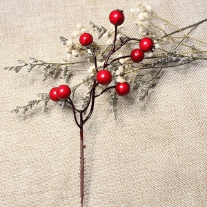 Artificial Christmas red berry branch with glossy finish for home holiday decoration