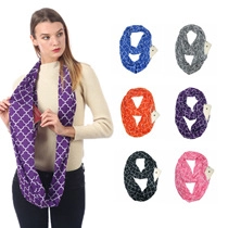 Detailed view of cashmere-like scarves with functional pockets in six various colors