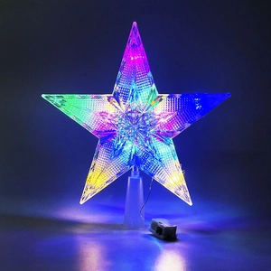 Luminous multicolor star tree topper with diamond-cut texture and battery box