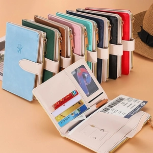 Rfid Passport Holder Travel Wallet Pu Leather Multi-Functional Document Organizer Zipper Pocket Card Slots Business