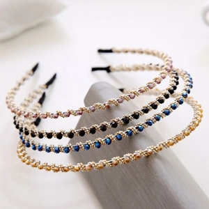 Elegant set of four crystal beaded thin headbands in purple, black, blue and gold colors