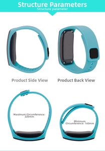 Size guide showing adjustable cyan LED watch band with 160mm to 220mm circumference
