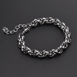 Silver stainless steel double layer pearl chain bracelet with lobster clasp and extension
