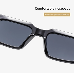 Detail view of comfortable nose pads on black square frame sunglasses reducing pressure