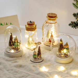 Christmas Glass Dome Night Light LED Micro Landscape Snow Scene Wood Base Reindeer Santa Festive Decorative Desk Lamp