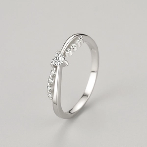 Elegant S925 silver crossover heart ring with sparkling micro-pave diamonds for women