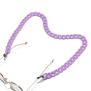 Detail view of purple acrylic chunky eyeglass chain with black silicone connectors