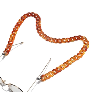 Retro amber leopard pattern acrylic glasses chain with non-slip rubber loop connectors