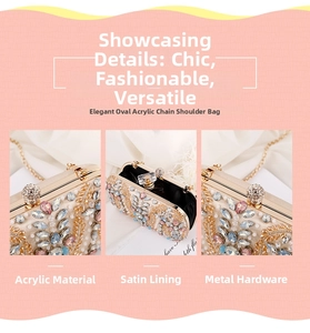Detail of champagne gold clutch with crystal flower embroidery and acrylic hardware