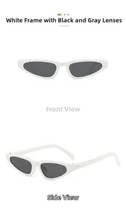 Front and side view of white cat eye sunglasses with grey lenses and studded temples