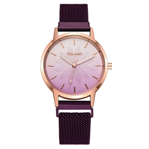 Women Fashion Quartz Watch With Gradient Flower Dial Magnetic Milanese Mesh Metal Strap Rose Gold Case Wrist Watch