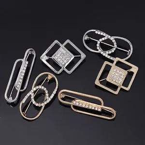 Geometric Alloy Brooch Rhinestone Inlaid Gold Silver Electroplated Anti-Exposure Safety Pin Brooches For Women Fashion Jewelry