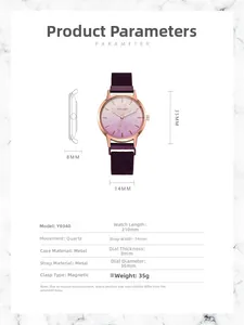 Technical specifications of floral gradient dial women's watch with magnetic strap