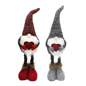 Handcrafted plush Gnomes with knitted hats and red hearts in red and grey colors