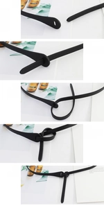 Step-by-step visual tutorial for tying the knot on a slim black PU leather waist belt