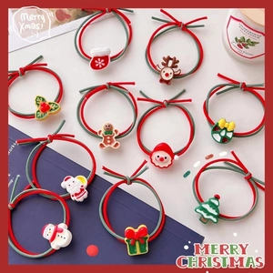 Christmas Hair Ties With Cartoon Resin Santa And Reindeer Elastic Scrunchies Holiday Party Hair Accessories For Girls