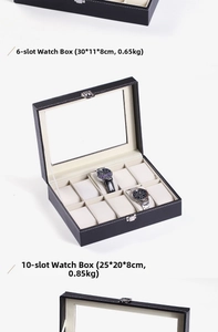 Detailansicht der 6 und 10 Slots PU-Leder Uhrenboxen mit Glasdeckel und Metallschnalle