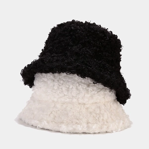 Warmer Teddy-Fleece Fischerhüte für Damen in klassischem Schwarz und Weiß für Winter
