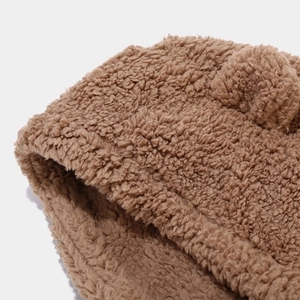 Brown teddy bear fleece hat scarf set with cute ears for winter warmth protection