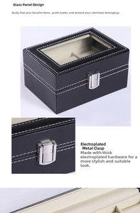 Detail der Uhrenbox aus PU-Leder mit Glasdeckel und polierter silberner Metallschnalle