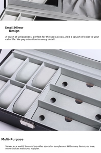 Details zur PU-Leder Uhrenbox mit 5 Uhrenfächern, 3 Brillenfächern und integriertem Spiegel