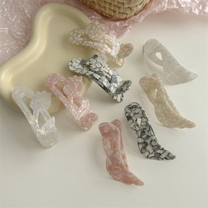 Acetate Tulip Flower Hair Claw Clips Marble Pattern Elegant Wing Design Versatile Accessory For Women Thin Hair